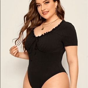 Plus frill trim knot bustier bodysuit